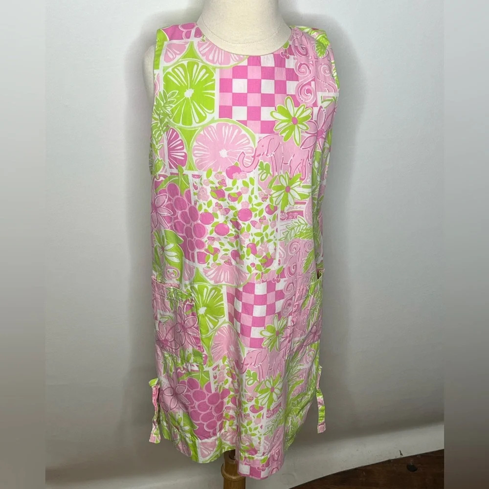 Lilly Pulitzer girls pink green juice stand shift dress sz 8 elephant lemons